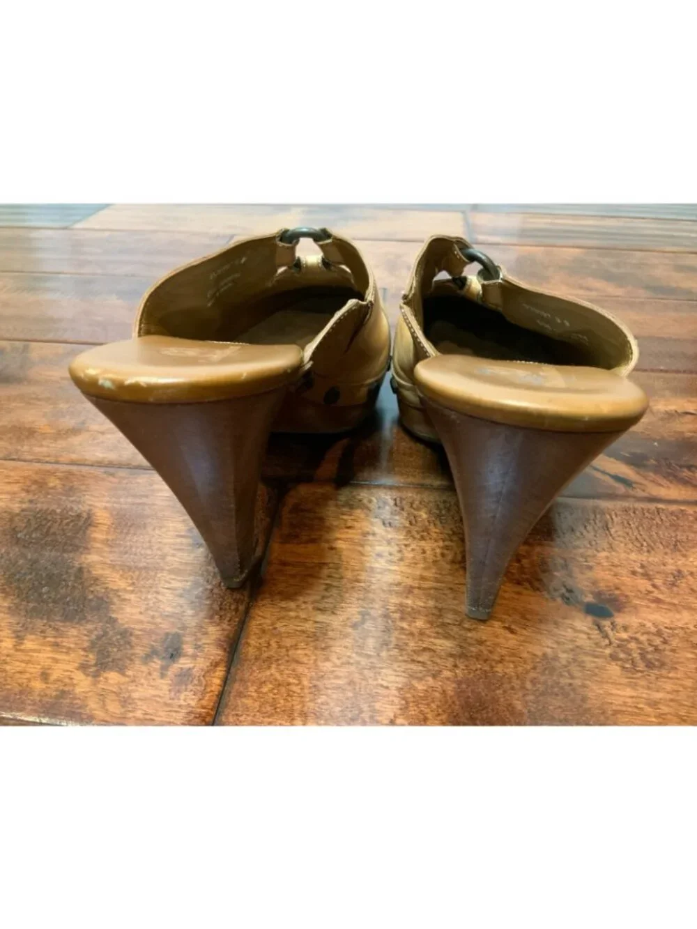 Cole Haan Tan Leather Studded Platform Mules W/Wooden Heels, Size 9